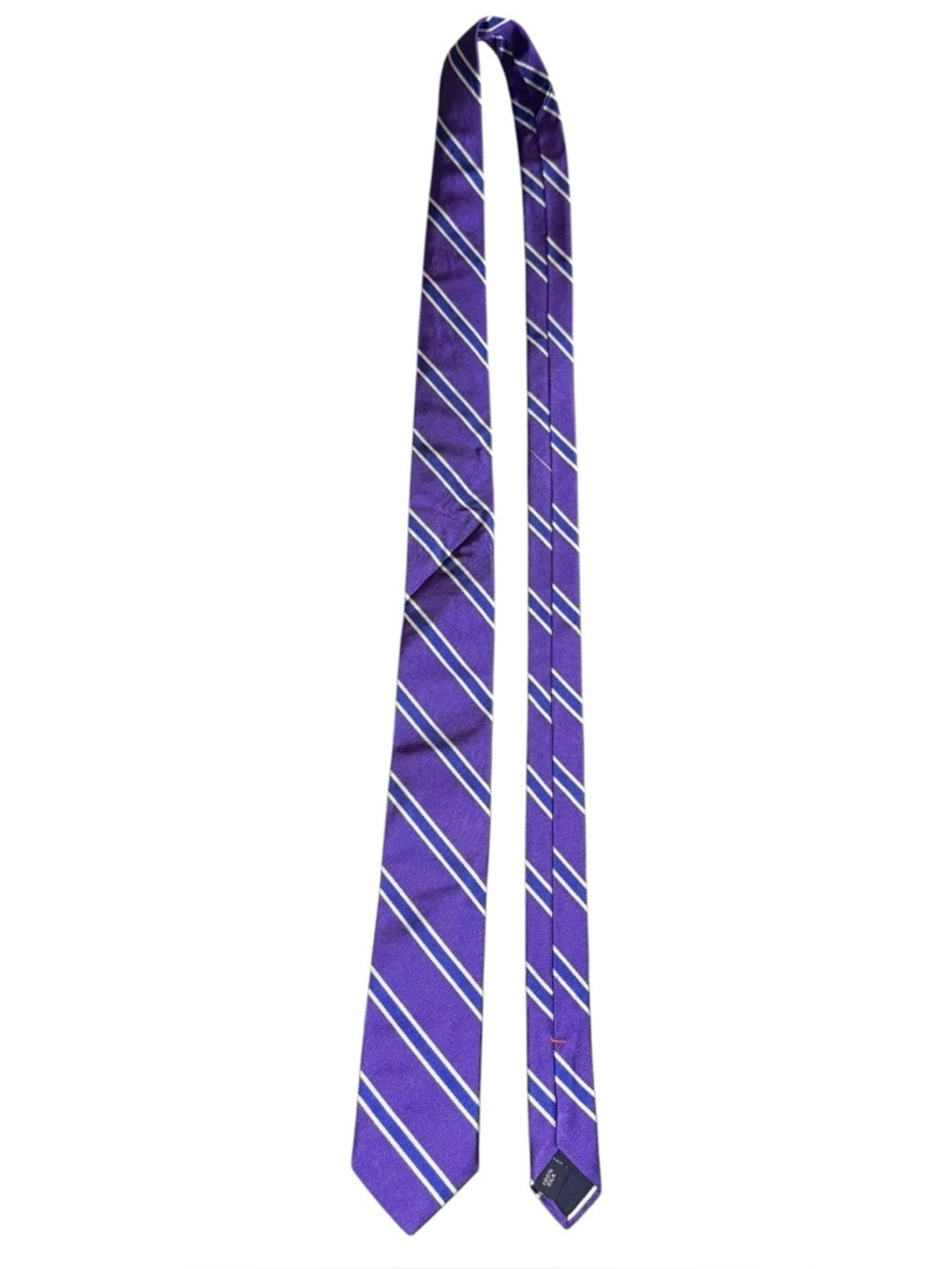 J.Crew Purple Blue Silver 100% Silk Striped Tie Handmade Wedding Guest Office - Picture 7 of 7